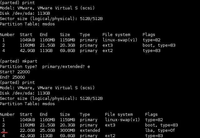 Partitioning with parted