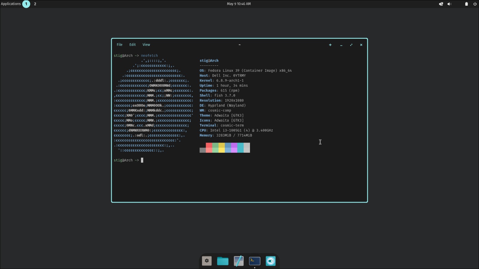 Fedora running COSMIC via Distrobox